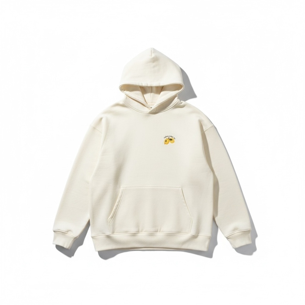 Cream cotton Hoodie with lemons stamp Detail oversized unisex